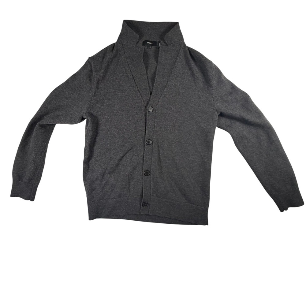 Theory Mens Charcoal Grey Shawl Collar Button Front Cardigan Sweater Large L